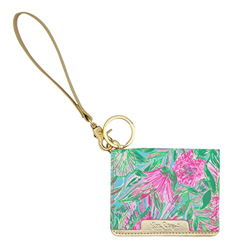 Lilly Pulitzer Snap ID Card Case, Cute Keychain Wallet, Slim Credit Card Holder with Wristlet Strap, Coming in Hot