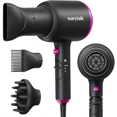 Wavytalk Professional Hair Dryer with Diffuser, 1875W Blow Dryer Ionic Hair Dryer for Women with Constant Temperature, Hair Dryer with Ceramic Technology Fasting Drying Light and Quiet, Black