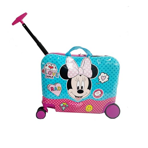 Disney Minnie Mouse Ride on Suitcase for Kids, 18'' Suitcase with Seat for Kids, Cute Lightweight Kids Travel Suitcase Trolley