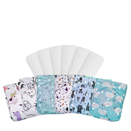 KaWaii Baby Overnight Nighttime Cloth Diapers- 6 One Size Heavy Wetters with 12 Highly Absorbent Inserts, Leakfree, Reusable Nappies for Babies 8-36 lbs