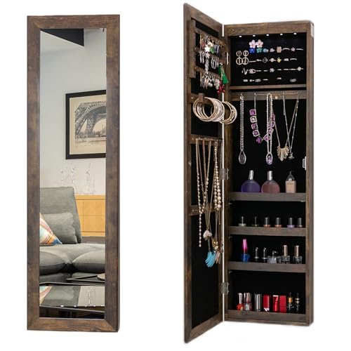 KEDLAN Mirror Jewelry Armoire Wall/Door Mounted Door Cabinet,Lockable Makeup Organizers and Storage,Full-length Mirror with Rich Storage Space(AGY) Armoires