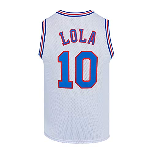 Mens Basketball Jerseys #10 Lola Space Movie Jersey Shirts White/Black (White, Medium)
