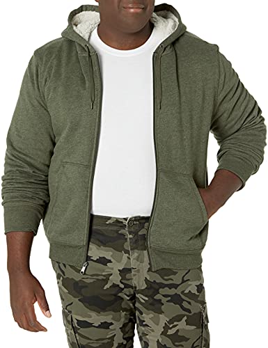 Amazon Essentials Men's Sherpa-Lined Full-Zip Hooded Fleece Sweatshirt, Olive, Medium