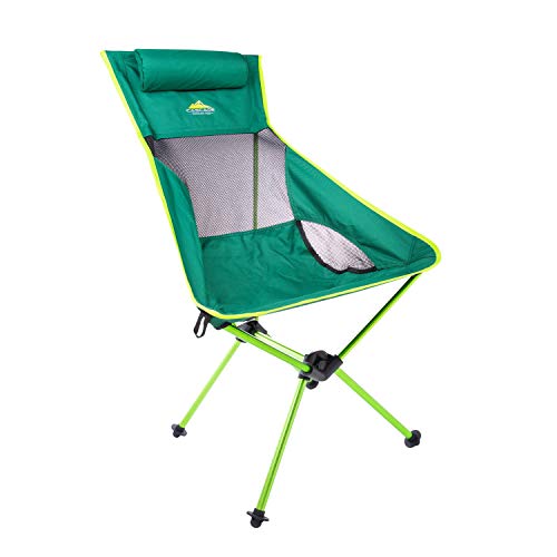 Cascade Mountain Tech Outdoor High Back Lightweight Camp Chair with Headrest and Carry Case - Green