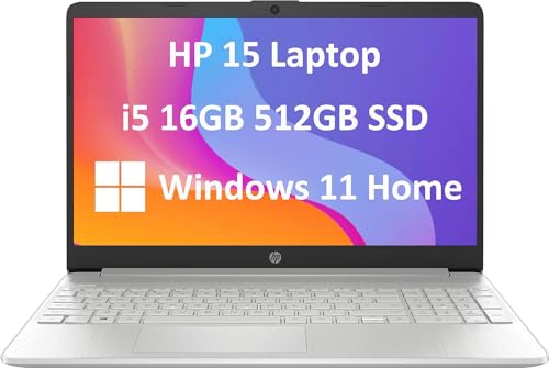 HP 15 Laptop (15.6' FHD Anti-glare, Intel Core i5-1135G7 (Beats i7-10510U), 16GB RAM, 512GB SSD) Home & Business PC, Narrow-Bezel, 10-Hr Long Battery Life, Type-C, Webcam, Numpad, Win 11 Home, Silver