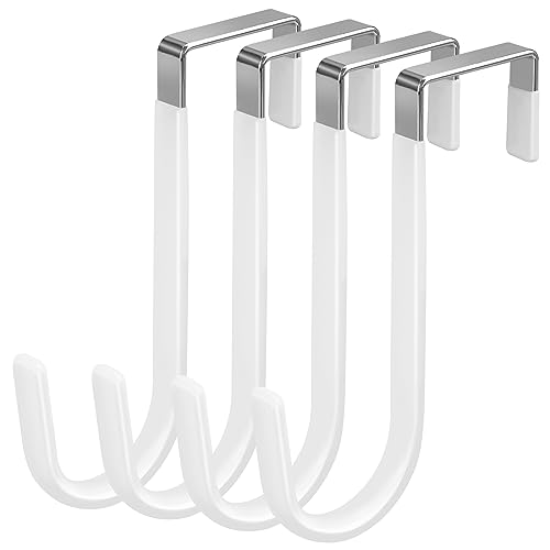 4/10/20 Pack Over The Door Hook, Door Hooks, White/Black Rubber Surface Prevent Scratche Door Hanger Hooks for Bathroom, Living Room, Kitchen, Hanging Clothes, Towels, Bags(4 Pack White)