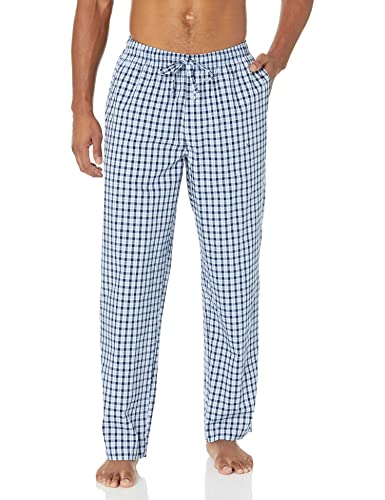 Amazon Essentials Men's Straight-Fit Woven Pajama Pant, Light Blue White Plaid, Large