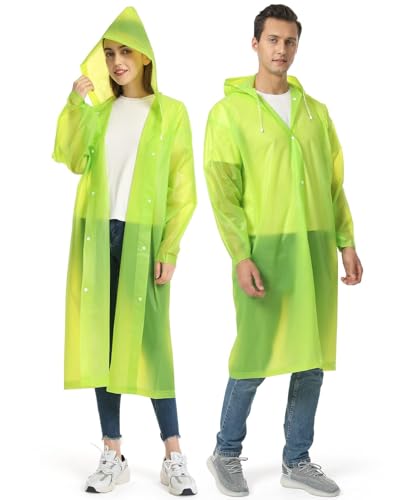 2 Pack Portable EVA Raincoats for Adults, Opret Reusable Rain Ponchos with Hoods and Sleeves Lightweight Raincoats, Perfect for Outdoor Activities, Lime Green