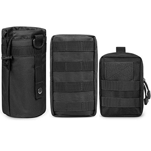 Gogoku 3-Pack Combo Molle Pouch Water Bottle Pouch Holder Tactical Molle Pouches Compact Utility EDC Waist Bag Pack Black