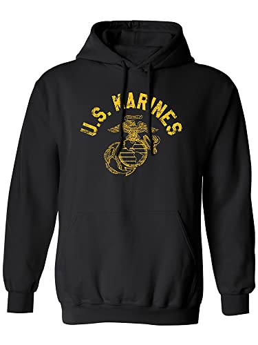 zerogravitee U.S. Marines Vintage Arch Gold Ink Adult Hooded Sweatshirt in Black - Large
