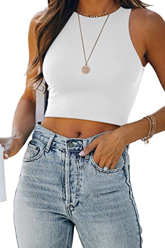EFAN Crop Tops for Women Sleeveless Sexy High Neck Racerback Cute Spring Summer Halter Cropped Going Out Tops Fashion Clothes Vacation Outfits Woman 2024 White