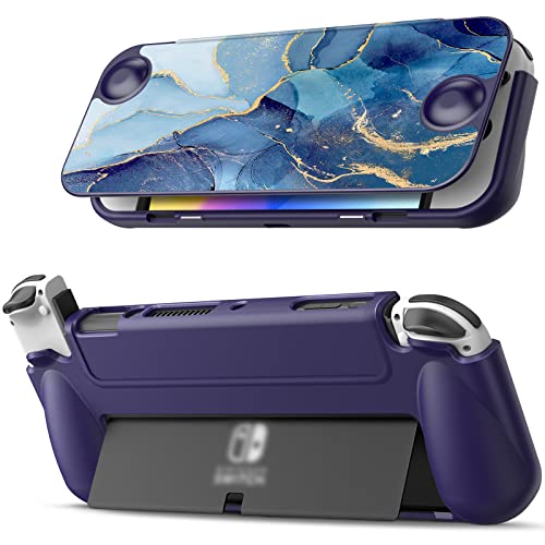 Fintie Flip Case for Nintendo Switch OLED Model - [Screen Safe] Slim Protective Soft TPU Shell with Magnetically Detachable Front Cover & Ergonomic Grip for Switch OLED Model 2021 (Ocean Marble)