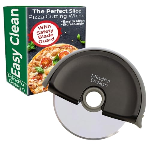 Mindful Design Pizza Cutter Wheel with Protective Blade Cover, Easy to Clean and Dishwasher Safe Handheld Pizza Slicer