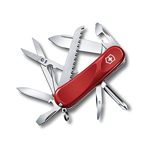 Victorinox Evolution 18 Swiss Army Knife, 15 Function Swiss Made Pocket Knife with Large Blade, Screwdriver, Wood Saw and Nail File – Red
