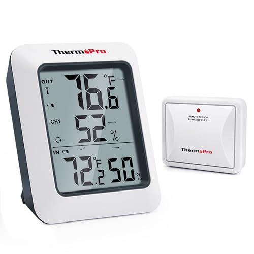 ThermoPro TP60 Digital Hygrometer Indoor Outdoor Thermometer Wireless Temperature and Humidity Gauge Monitor Room Thermometer with 500ft/150m Range Humidity Meter
