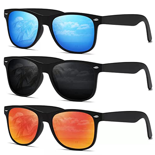 DEMIKOS Sunglasses Unisex Polarized Mens Sunglasses - Essential for Daily Life and Travel (heihui+binlan+heibai), Blue, Medium