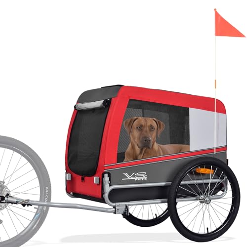 Tiggo Veelar Sports Large Pet Bike Trailer for Medium or Large Sized Dog or Multiple Small Dogs, Foldding Frame Bicycle Carrier Up to 78 LBS Parking Brakes,Low Center of Gravity (Large, Red)