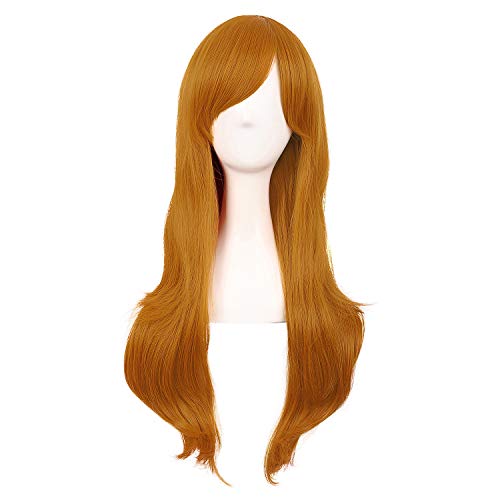 MapofBeauty 28 Inch/70cm Women Side Bangs Long Curly Hair Cosplay Wig (Orange)