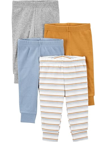 Simple Joys by Carter's Baby Boys' 4-Pack Textured Pants, Blue/Gold/Grey Heather/White Stripe, 18 Months