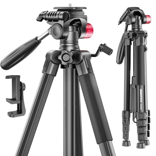 CAMBOFOTO 74'-Camera-Tripod, Porfessional Aluminum Heavy Duty Vlog/Video Recording Tripod Stand with Travel Bag for Mirrorless/DSLR/Phone/Camcorder/Spotting Scopes