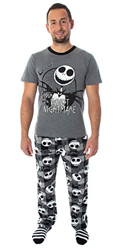 Nightmare Before Christmas Jack Skellington 3 Piece Gift Set Pajama Pants, Shirt, and Cozy Socks (X-Large)