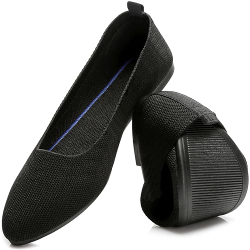 HEAWISH Women’s Flats Shoes Comfortable Mesh Pointed Toe Slip On Ballet Flats(Black, US8)