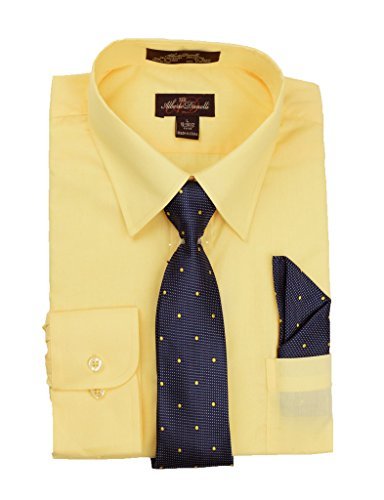 Alberto Danelli Men's Long Sleeve Dress Shirt with Matching Tie and Handkerchief, XLarge / 17-17.5 Neck -35/36 Sleeve, Canary