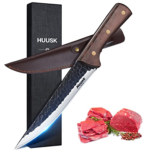 Huusk Knives from Japan, 6 Inch Boning Knife for Meat Cutting, Full Tang Deboning Knife, Brisket Slicing Trimming knife with Sheath, Hand Forged Meat Butcher Knives, Fish Fillet Knife for Meat