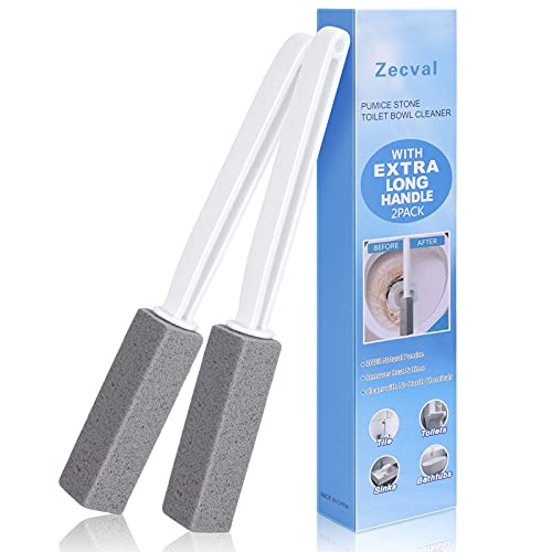 2-Pack Pumice Stone Toilet Bowl Clean Brush, with Extra Long Handle, Remove Hard Water Rings, Calcium Buildup and Rust Suitable for Cleaning Toilet, Tile, Kitchen Sink, Grill