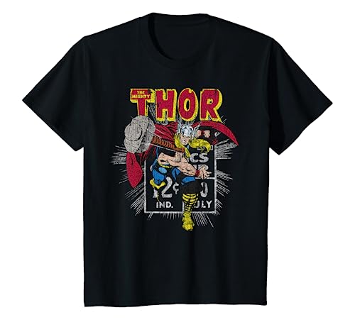 Kids Marvel Mighty Thor Hammer Throw Retro Kids Graphic T-Shirt T-Shirt