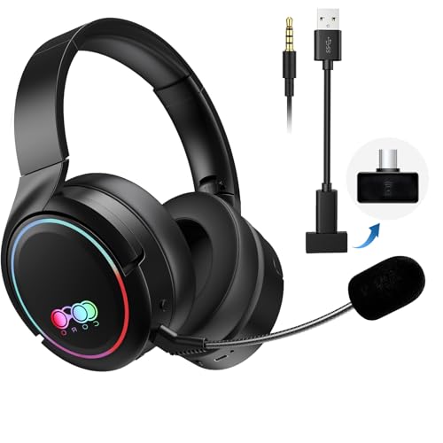 Meseto Wireless Multi-Platform Gaming Headset with Adapter for PS5, PS4, Switch, Xbox, PC, Over-Ear Noise Cancelling Bluetooth Headphones with Mic, Lasts 35h with Comfortable Protein Earpads-Black