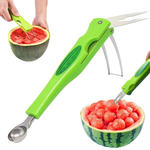 JAYVAR Watermelon Slicer Cutter Knife with Melon Baller Scoop Set，Fruit Scooper Watermelon Knife for Ice Cream Melon，Dig Pulp Separator Fruit Slice