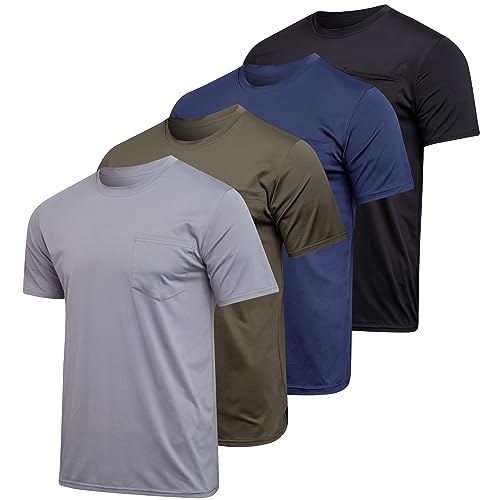 Mens Quick Dry Dri Fit Moisture Wicking Active Wear Workout Running Training Athletic Performance Short Sleeve Crew Pocket T-Shirt Undershirt Essentials Top Tee ropa Deportiva para Hombre-Set 6, XL