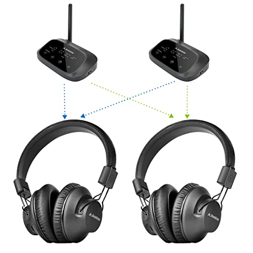 Avantree Shift - Wireless TV Multiple Headphones Pack, Ideal for Watching 2 or More TVs, with Cross-Compatibility, Pass-Through, Long Range, Scalable to 3 Transmitters and 100 Headphones