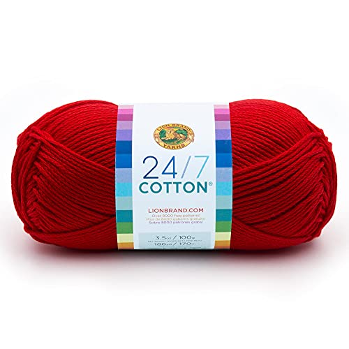 Lion Brand Yarn (1 Skein) 24/7 Cotton Yarn, Red