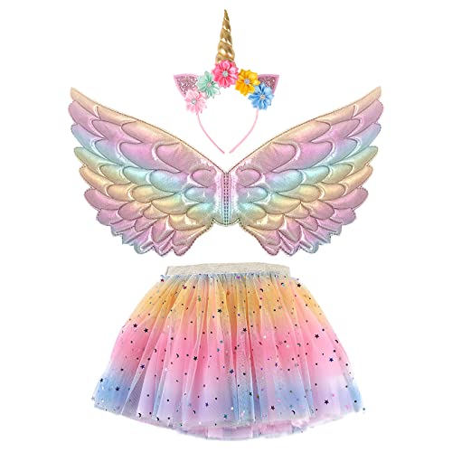 Creatoy Toddler Fairy-Unicorn-Wings-Costume for Girls 3-9 Y/O Unicorn Gifts Pretend Play Halloween Birthday Party Favors