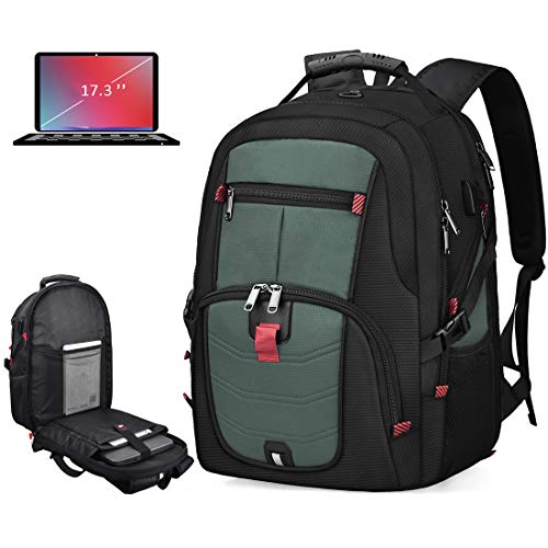NUBILY Laptop Backpack 17 Inch Waterproof Extra Large TSA Travel Backpack Anti Theft College Business Mens Backpacks with USB Charging Port 17.3 Gaming Computer Backpack for Women Men 45L Greygreen