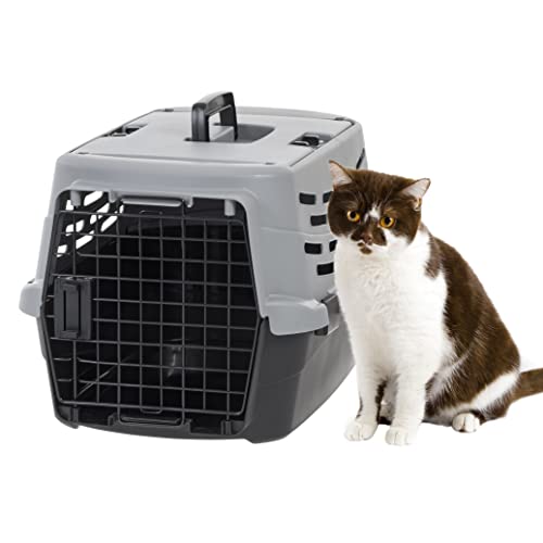 IRIS USA 23' Small Pet Travel Carrier with Front and Top Access, 2-Door Top Load, Hard-Sided Training Crate for 18 Lbs. Pet Cat Small-Sized Dog with Left or Right Opening Top Door, Black/Gray