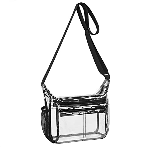 Clear Multi-pocket Crossbody Bag Stadium Approved Clear Messenger Bag Clear Crossbody Shoulder Bags Travel Bag Purse Casual Sling Pack (Clear black)