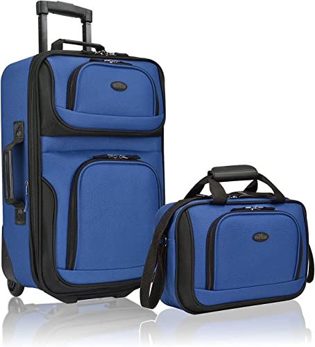 U.S. Traveler Rio Lightweight Carry-On Suitcase 20' Softside Expandable Design, Durable, Business and Travel, Blue, Set