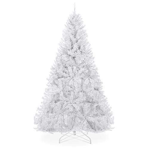 Best Choice Products 6ft Premium White Hinged Artificial Holiday Christmas Pine Tree for Home, Office, Party Decoration w/ 1,000 Branch Tips, Easy Assembly, Metal Hinges, Foldable Base