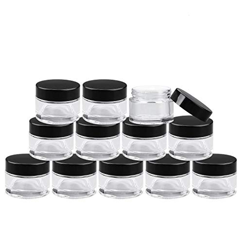 Encheng 30 Pack of 2 oz Clear Round Glass Jars,with Inner Liners and black Lids,Empty Cosmetic Containers,Cream jars …