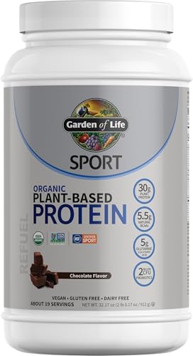 Organic Vegan Sport Protein Powder, Chocolate - Probiotics, BCAAs, 30g Plant Protein for Premium Post Workout Recovery, NSF Certified, Keto, Gluten & Dairy Free, Non GMO, Garden of Life - 19 Servings