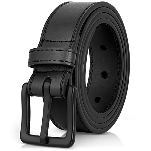 ITAY Metal Free Leather Belt - 34 mm - Hypoallergenic - Airport Friendly Nickel Free Strong New Buckle for Men (Black, 35'/90cms)