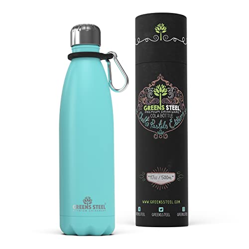 Greens Steel Stainless Steel Water Bottle - 17 oz, Blue | Vacuum Insulated Double Wall with Screw Lid/Leak Proof | Thermal Travel Sports Canteen Coffee Flask