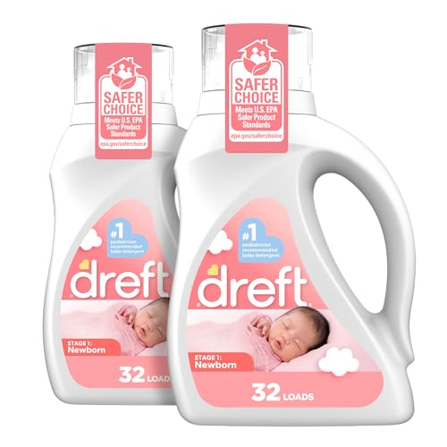 Dreft Stage 1: Newborn Hypoallergenic Baby Laundry Detergent Liquid Soap (HE), Natural for Baby, Newborn, or Infant, 46 Fl Oz (Pack of 2)