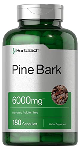 Horbäach Pine Bark Extract | 6000 mg | 180 Capsules | Standardized to Contain 380 mg Proanthocyanidins | Non-GMO, Gluten Free Supplement | High Potency Extract Formula