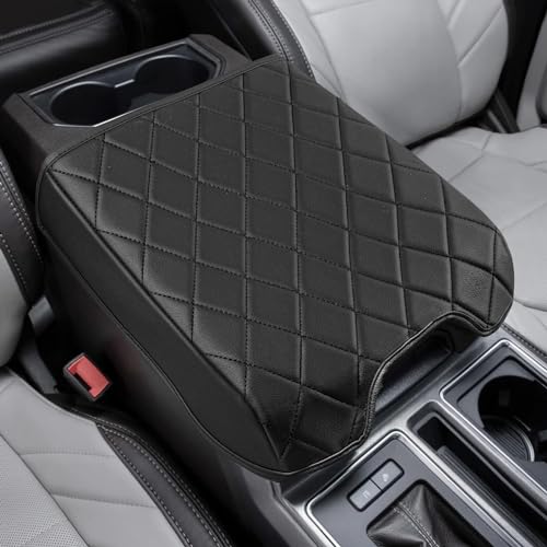 VarCozy Center Console Cover Compatible with 2015-2020 Ford F150 / 2017-2022 F250 F350 F450, Car Armrest Cover for 2018-2023 Expedition, PU Leather Console Cover Full Protector (Bucket Seat Only)