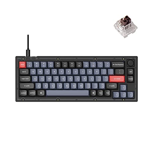 Keychron V2 Wired Custom Mechanical Keyboard Knob Version, 65% Layout QMK/VIA Programmable with Hot-swappable Keychron K Pro Brown Switch Compatible with Mac Windows Linux (Frosted Black-Translucent)