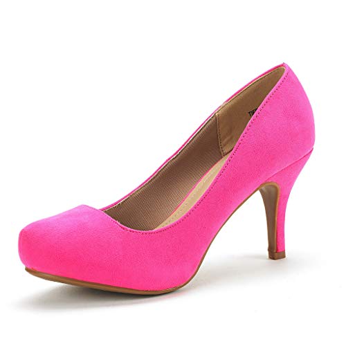 DREAM PAIRS Tiffany Womens Heels New Low Stiletto Round Toe Platform Pump Shoes, Fuchsia Suede - 7 (Platform Pumps Shoes)